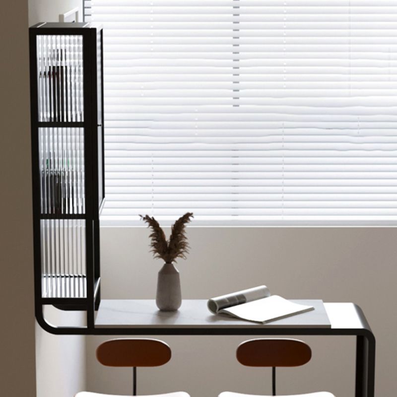 Glam Rectangle Bar Dining Table Stone Top and Metal Frame Bar Table