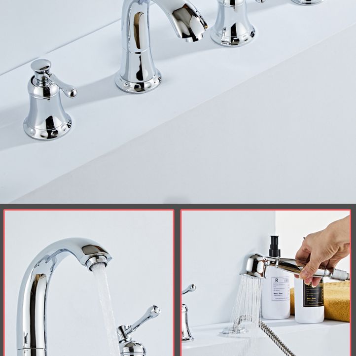 Modern Deck Mounted Lever Handle Bathroom Faucet with Handheld Shower Head