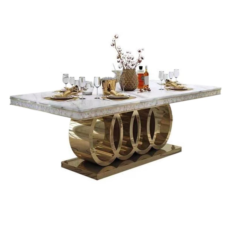 Glam Style Dining Faux Marble Table Dining Rectangle Table for Home