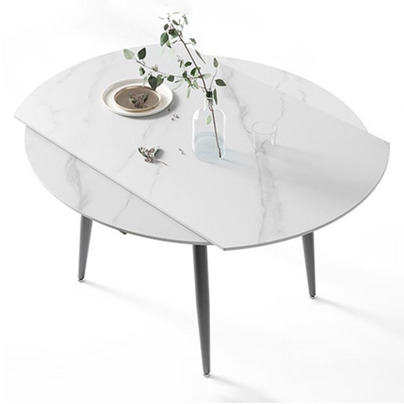 Modern Sintered Stone Dining Table White Round Table with Black Frame for Home