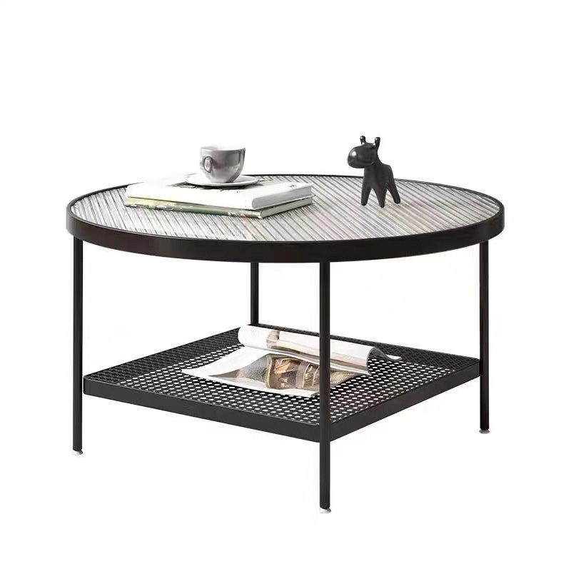 17"H Tropical Coffee Table Glass Top Cocktail Table with Storage