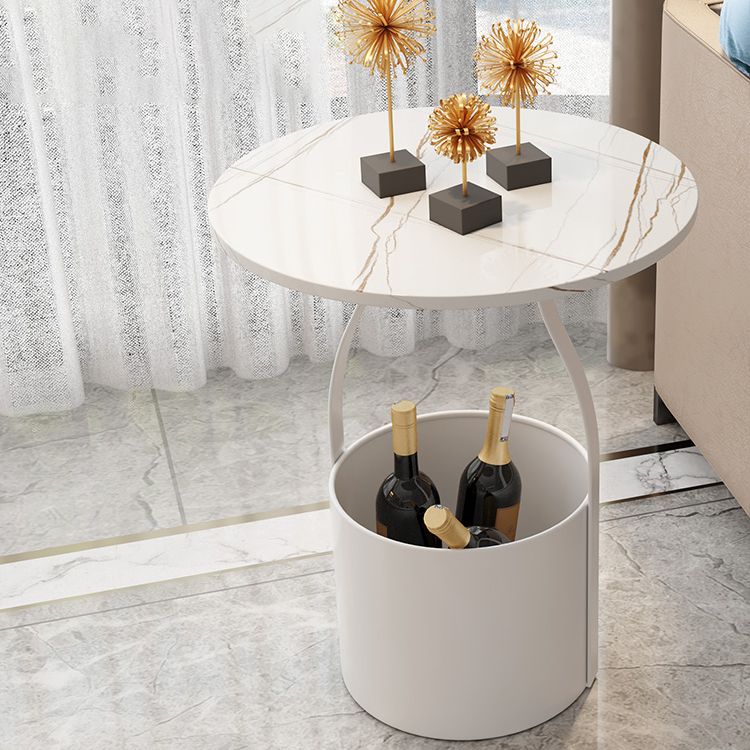 19.6" Tall Modern Round Slate Top Side Table Iron Pedestal End Table