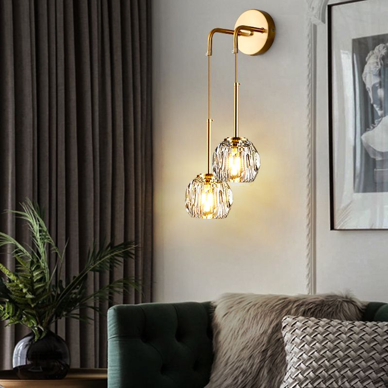 Nordic Metal Wall Light Globe Gold Wall Sconce with Crystal for Bedroom