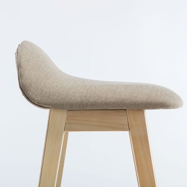 Scandinavian Linen Footrest Low Back Stool 27.55'' Rubberwood Bar Stool