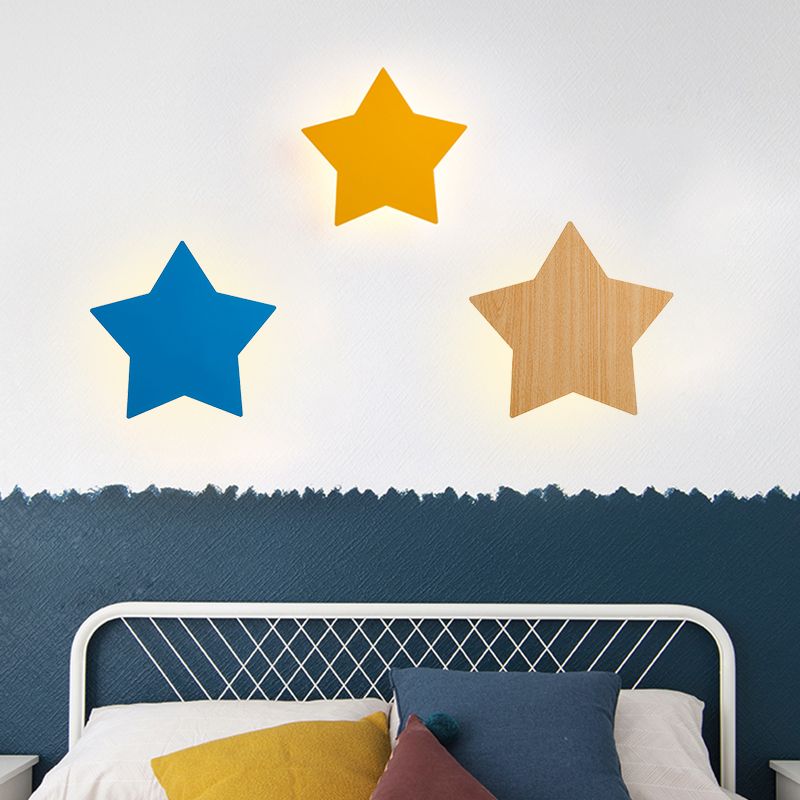 Contemporary Slim Panel Star Sconce Lamp Wooden LED Wall Light for Corridor Kitchen