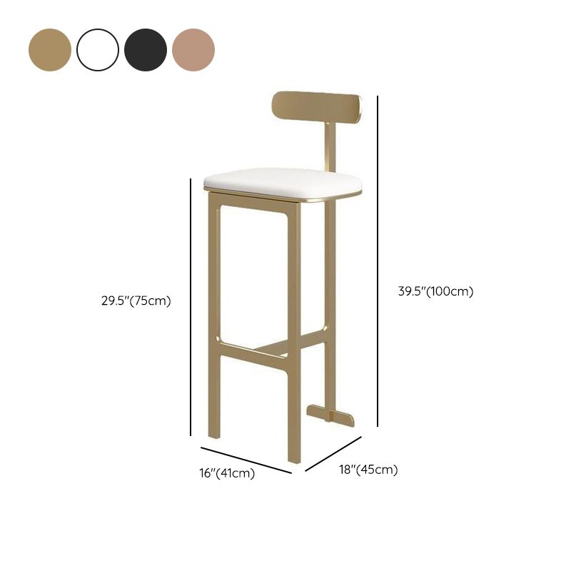 Modern Backrest Armless Counter Stool Iron Frame Bar Stool with Leather Cushion