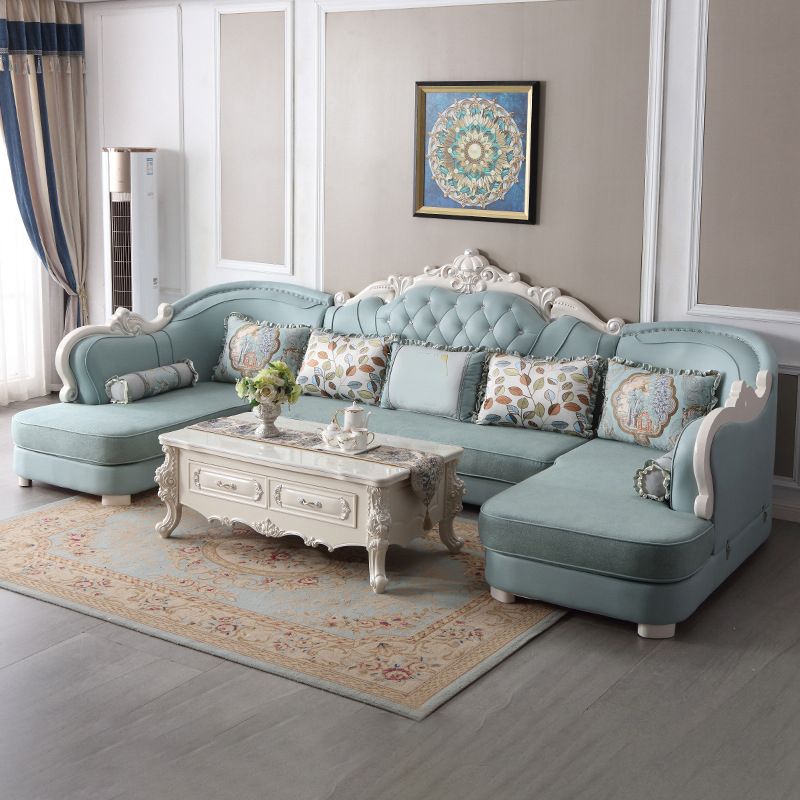 74" Wide French Country Sectional Sofa Leather Sleeper Sectional