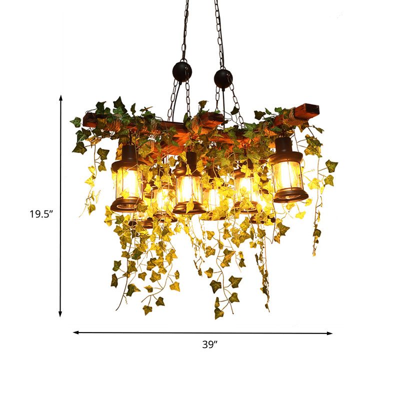 8 Lights Lantern Island Light Industrial Black Metal Hanging Lamp with Plant Decoration
