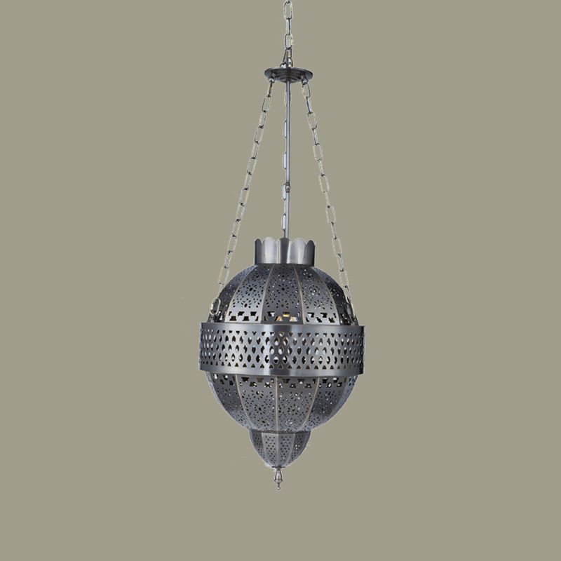 Global Metal Hanging Light Fixture Rustic 1 Bulb Living Room Suspension Pendant Lamp in Grey