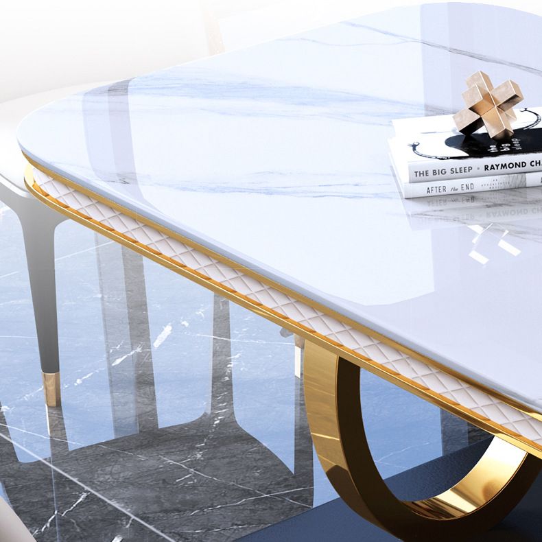 Traditional Luxury Sintered Stone Top Dining Table Rectangle Table with Metal Pedestal