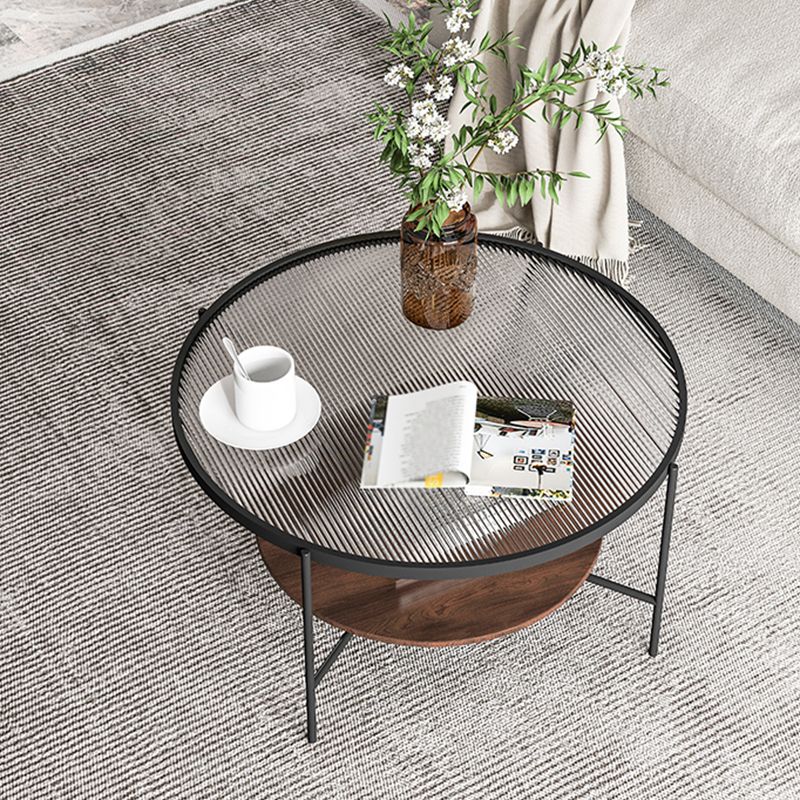Round with Wood Accents Coffee Table Nordic Clear Glass Top Cocktail Table