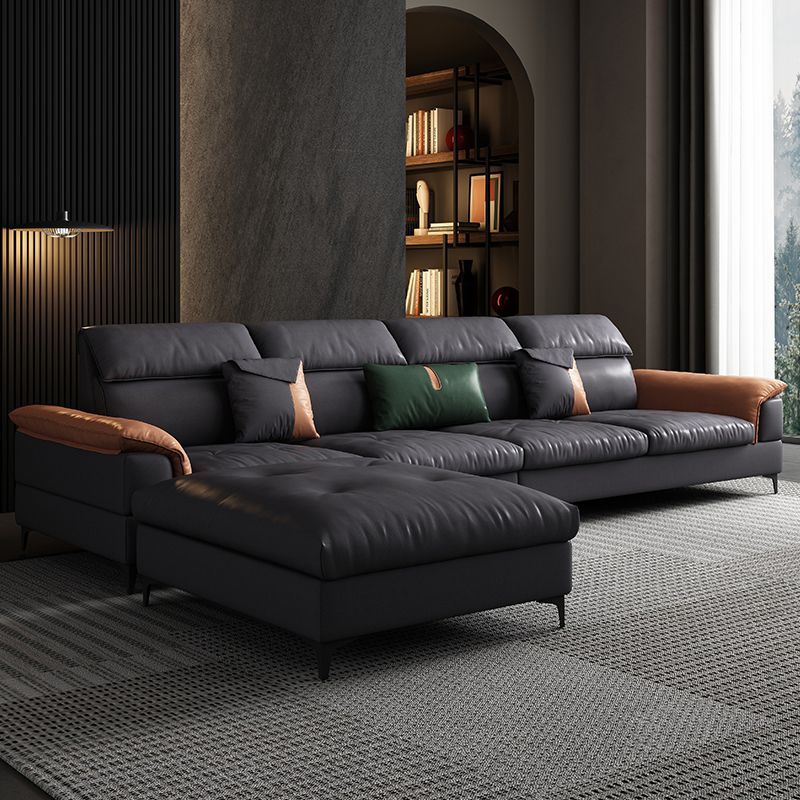 Modern 35.43 " H Faux Leather Pillow Top Arm Sofa for Living Room