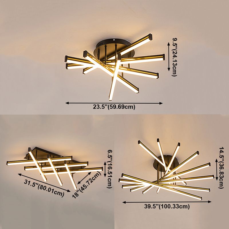 Line Shape LED Creative Ceiling Lamp Modern Iron Flush Mount for Living Room