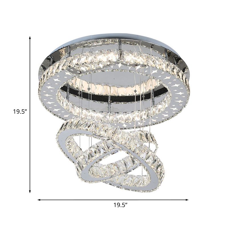 Roestvrijstalen plafondverlichting met 3 ringen Moderne kristallen slaapkamer LED semi-inbouwlamp