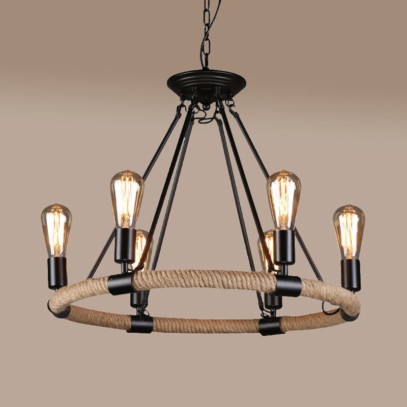 Black Antique Hanging Fixture Circle Wrought Iron Chandelier Pendant Lights