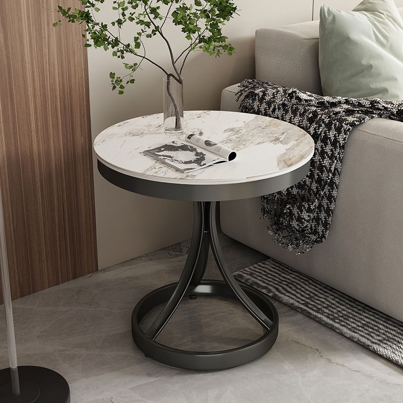 Contemporary 21.65" Tall Round Slate Top Side Table Pedestal End Table