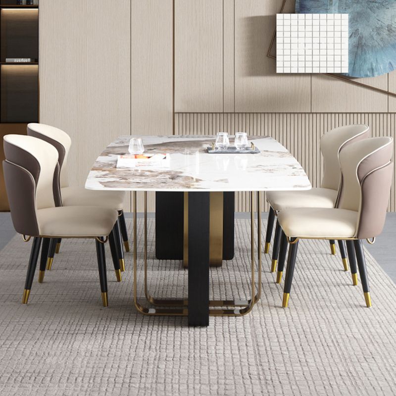 Luxury Sintered Stone Top Table Rectangle Table with Double Pedestal in Black