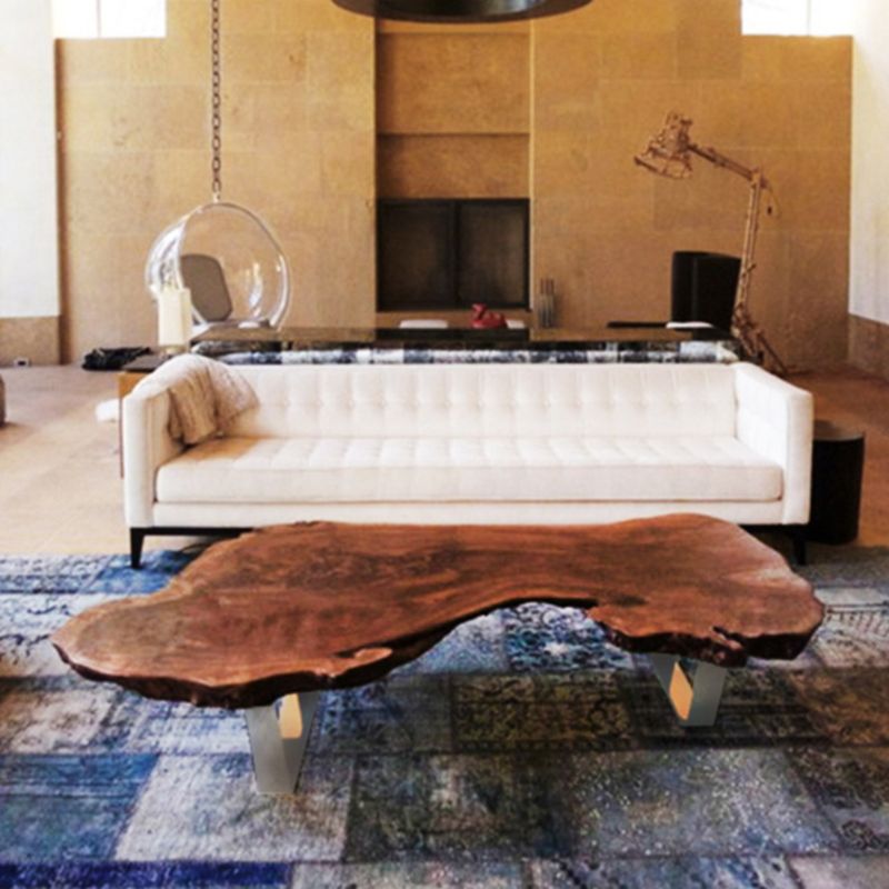 Modern Live Edge Coffee Table Geometric Red Wood Sled Cocktail Table
