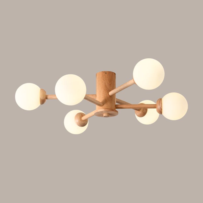 Nordic Style Wooden Ceiling Light Ball Shape Shade Ceiling Lamp for Living Room