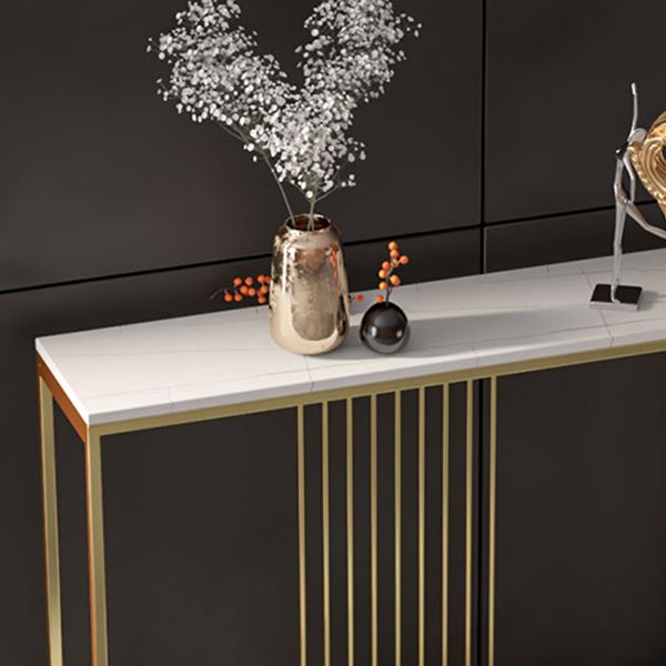 Iron Trestle Base Console Table with Rectangle Stone Top Accent Table