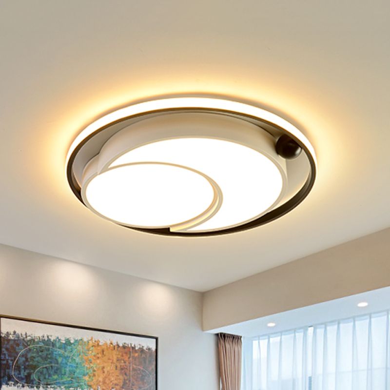 White / Black Round Flush Mount Ceiling Light Nordic Acrylique DEL Ceiling Mounted Light for Bedroom in Warm / White, 18 "/21.5" Dia