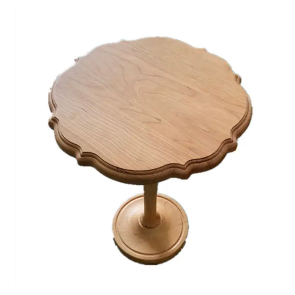 Round Old Solid Wood Table with Pedestal Base Base French Country Style Side Table