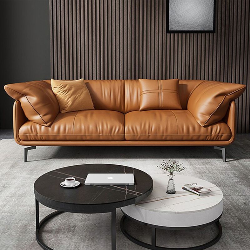 Pillow Top Arm Sofa Modern Faux Leather Cushions Sofa in Orange