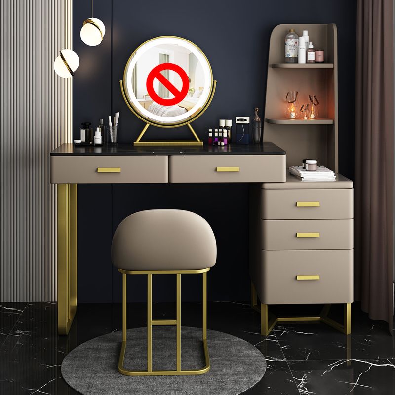 5-Drawer Glam Stone Makeup Dressing Table Stool Set - 51.18" H