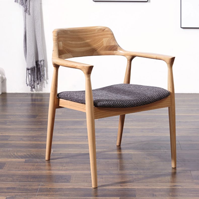 Contemporary Dining Side Chair Matte Finish Solid Wood Open Back Arm Chair