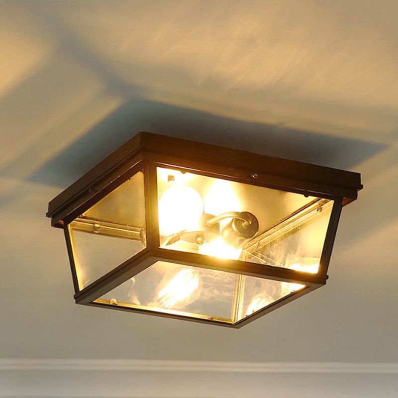 Black Cube Flush Mount Ceiling Light Farmhouse Clear Glass 2 Bulbs Kitchen Flushmount Lighting