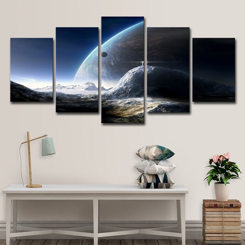 Universe Planet Surface View Canvas Blue Sci-Fi Wall Art Print for House Interior