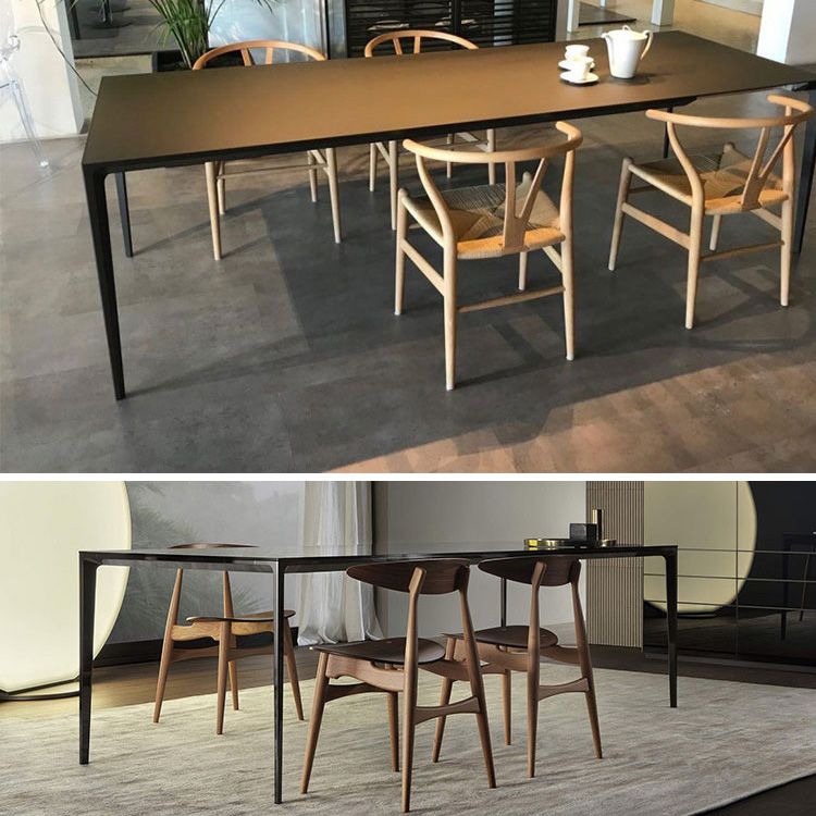 Mesa de comedor contemporánea rectángulo Mesa de piedra sinterizada con 4 piernas negras