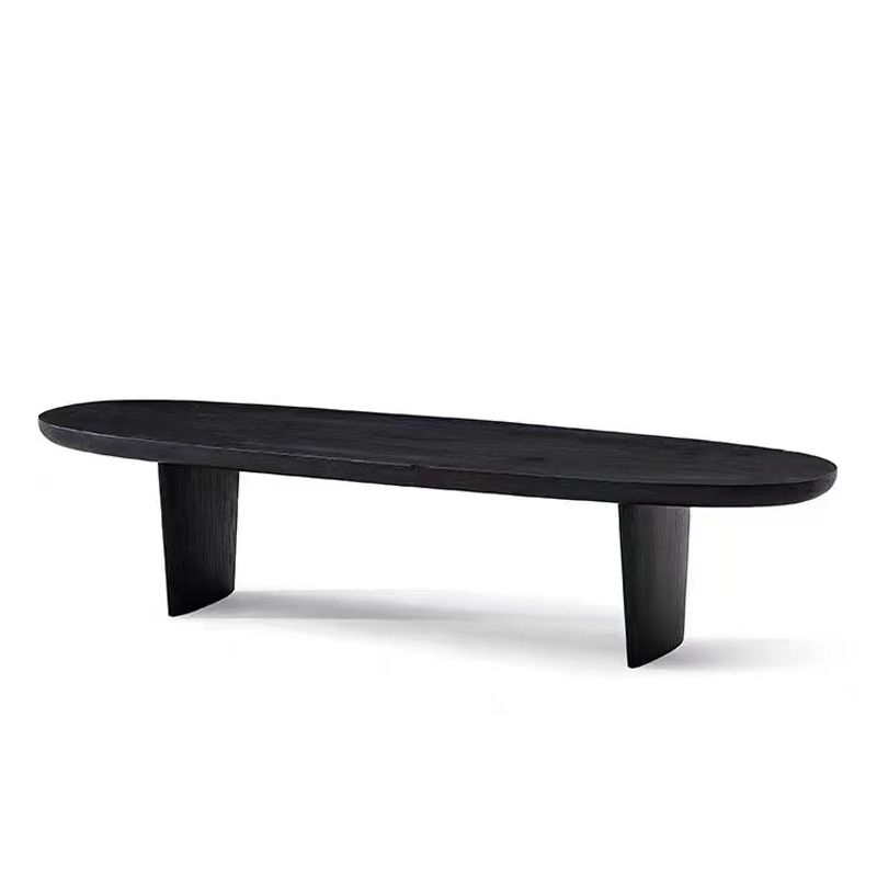 15"H Contemporary Coffee Table Solid Wood Black Single Cocktail Table