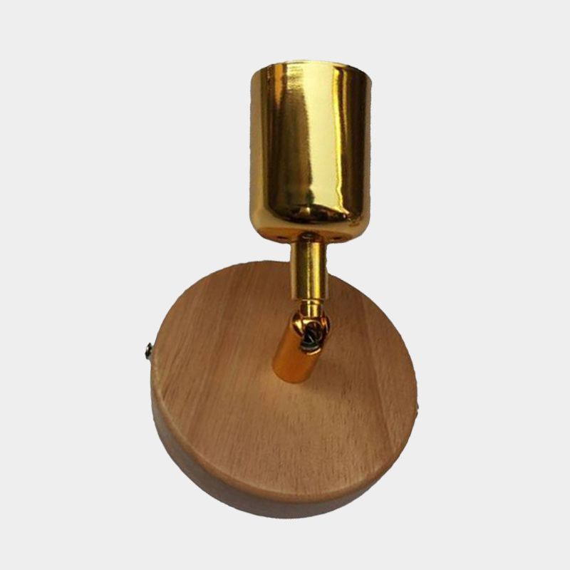 Tasse geformte Metallwand Lampe Lodge 1 Leichte Wohnzimmerwandhalterung mit kreisförmiger Holzrückenplatte in Silber/Gold