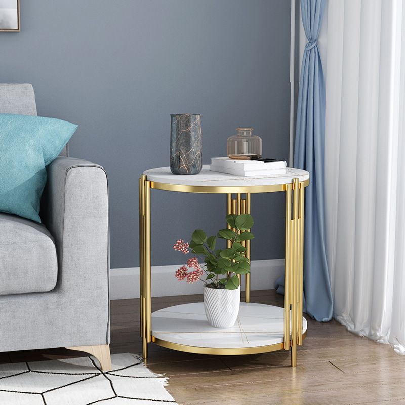 Modern Slate Round Side End Table Metal 3 Legs Side Table with Shelf
