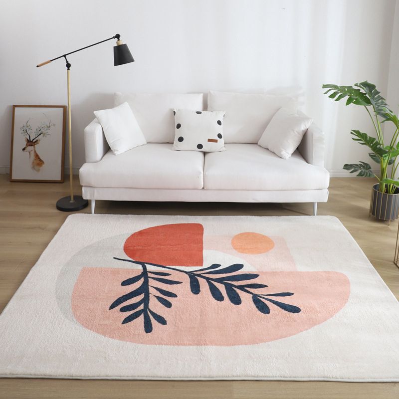 Pink Nordic Rug Polyester Irregular Color Block Rug Washable Rug for Living Room