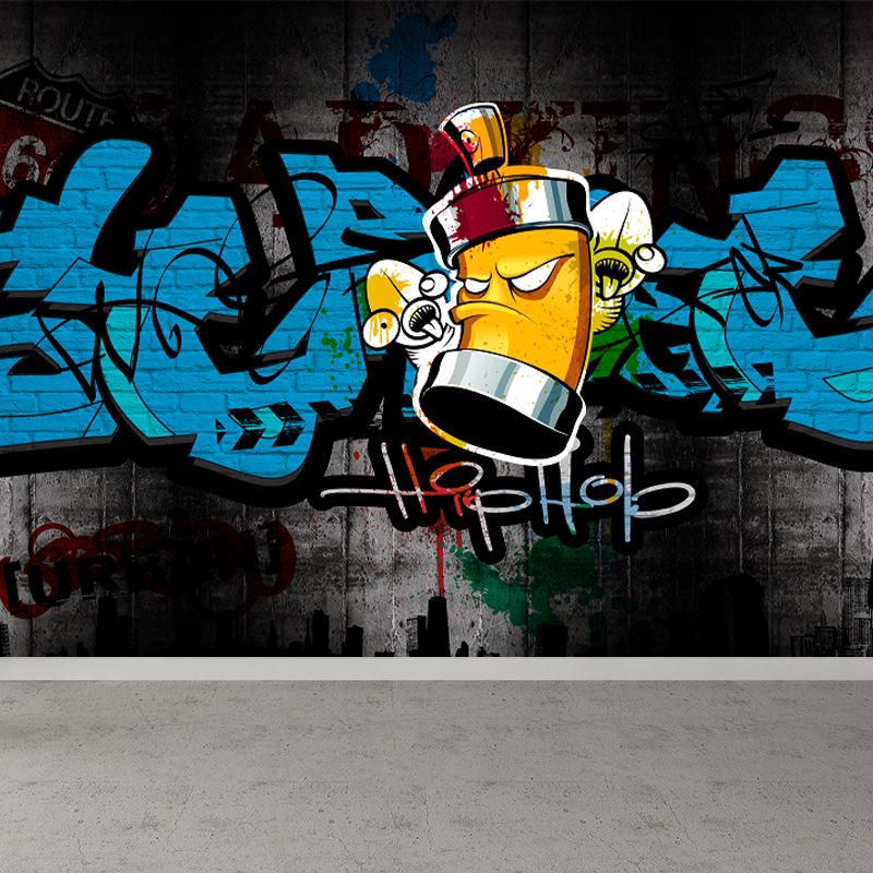 Cartoon Print Mural Decal Graffiti Non-Woven Fabric Textured Wall Covering in Soft Color