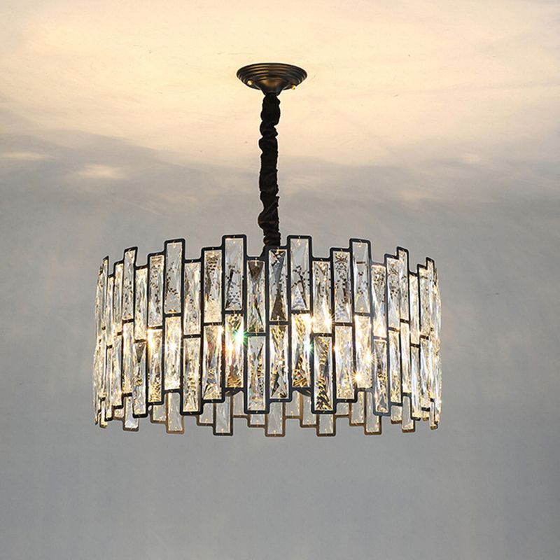 Black Shaded Pendant Lamp Minimalist Crystal Rectangle Chandelier Light for Bedroom