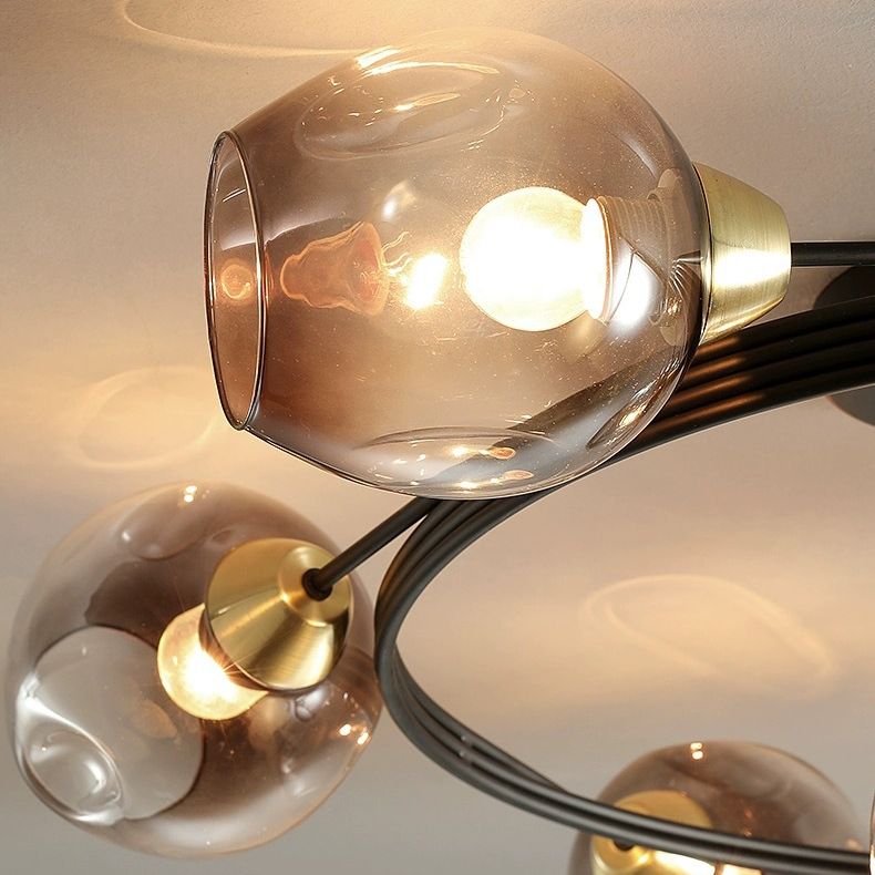 Glass Sputnik Ceiling Light in Modern Creative Style Wrought Iron Flush Mount for Bedroom