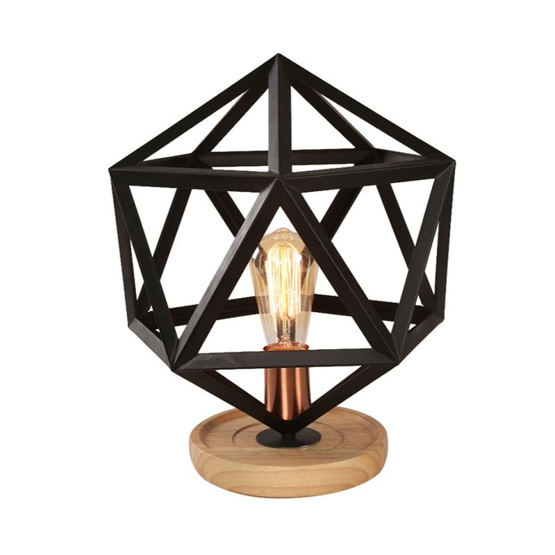 1 lampe de table de bulbe industrielle élégante poire / barillet ombre en métal et lampe à tâche en bois avec garde de fil en noir pour chambre à coucher