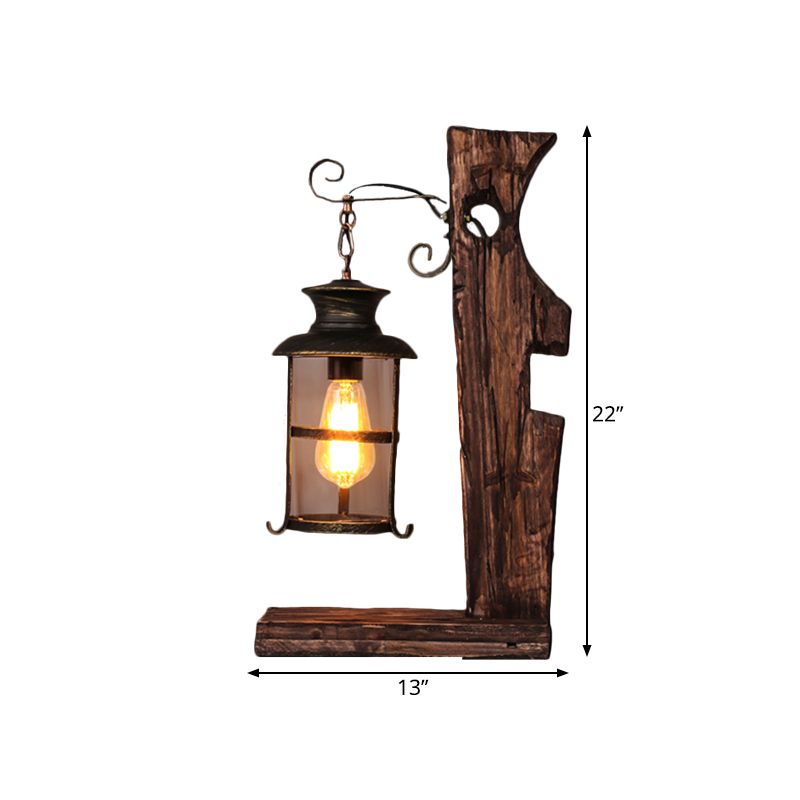 Lámpara de mesa negra de cristal transparente, lámpara de escritorio de estilo industrial con 1 cabezal y base de madera