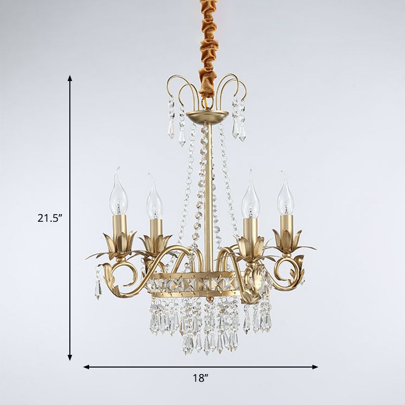 Kaarsen slaapkamer kroonluchter licht traditionele kristal prisma 4 koppen goudhangende hanger
