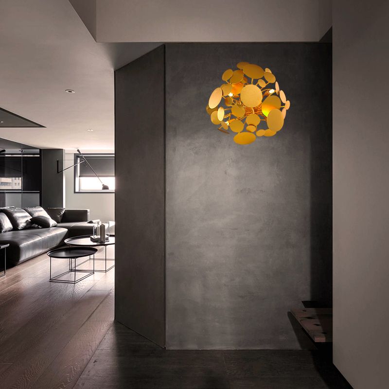 Iluminación de pared de acero circular estilo contemporáneo 4 bombillas Luz de montaje de pared de la sala de estar en oro