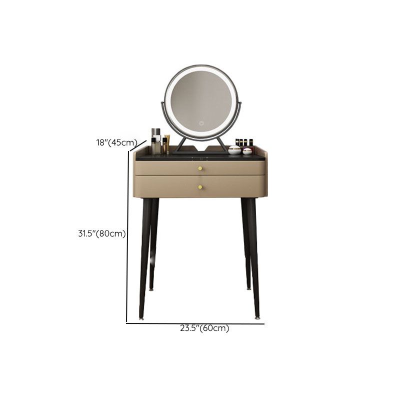 Brown Vanity with Padded Stool Bedroom Make-up Vanity 2-Piece Set