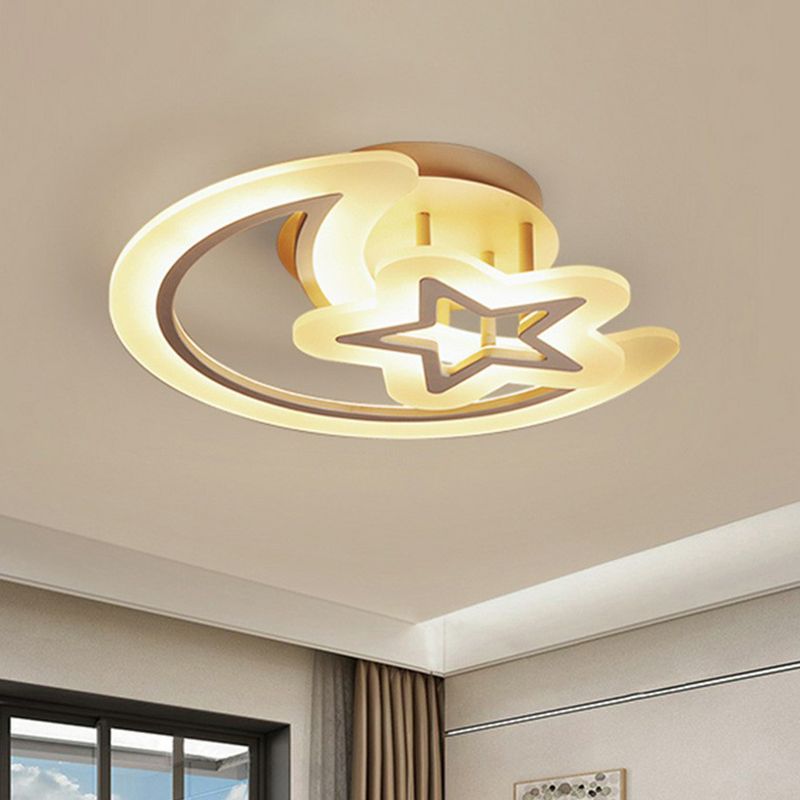 Crescent and Star LED Semi Flush Light Modern Style Acrylic Bedroom Ceiling Flush Mount