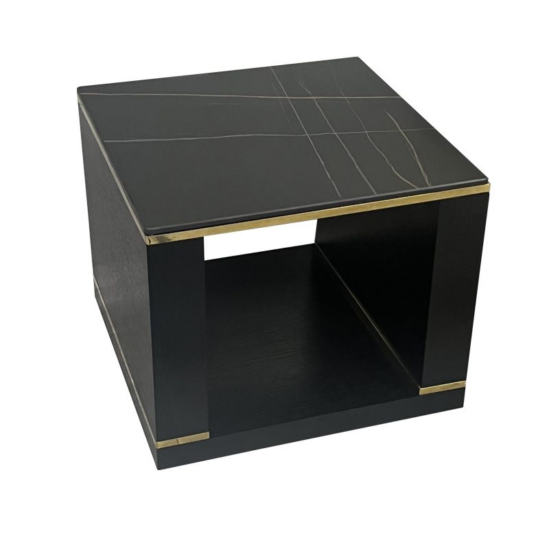 Contemporary Square Stone Top End Table Double Tier Sofa Side Table