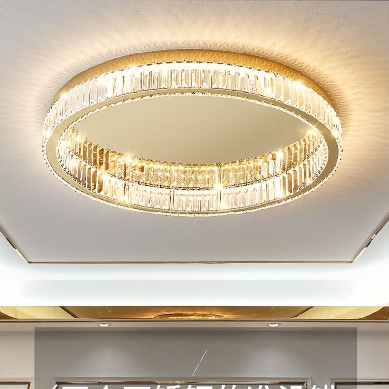 Lámpara de techo LED circular dorada de estilo moderno, montaje empotrado de acero inoxidable con pantalla de cristal
