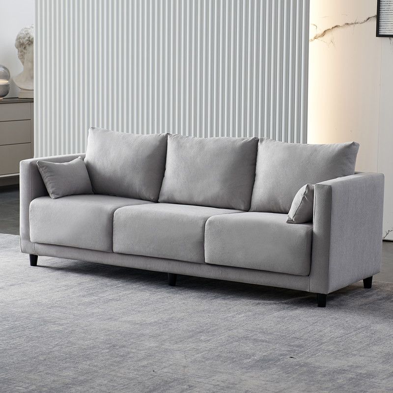 Contemporary Tuxedo Arm Standard Sofa with Bolster Pillows for Living Room, Apartment