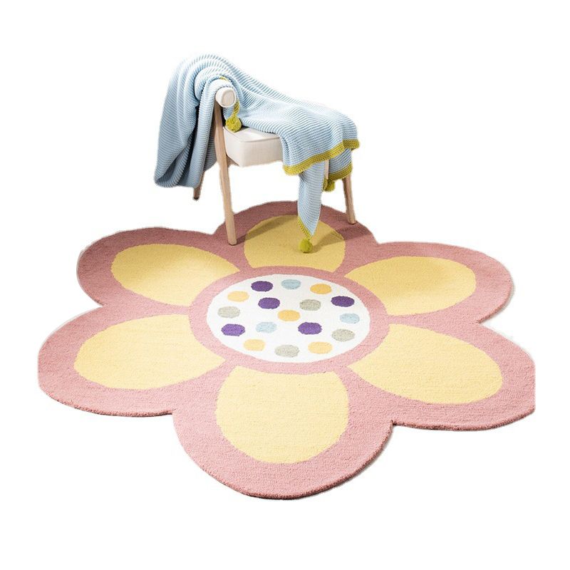 Flower Shaped Rug Indoor Rug Anti-Slip Washable Easy Care Area Carpet for Bedroom