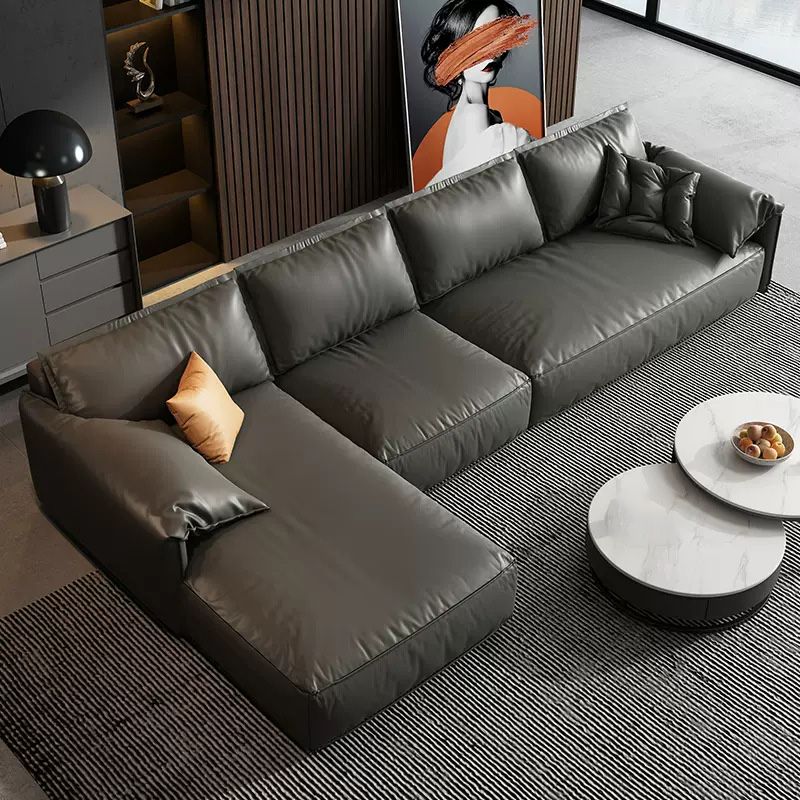 Genuine Leather Sectionals 70" Wood Stationary Sectionals in Black